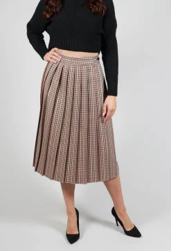 Check Pleated Skirt in Tortora Orange