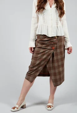Checked Midi Skirt in Galles Marrone