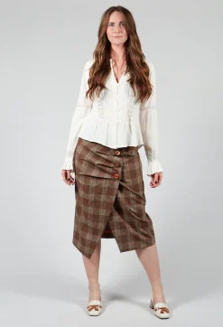 Checked Midi Skirt in Galles Marrone