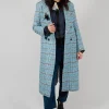 Checked Wool Coat in Light Blue
