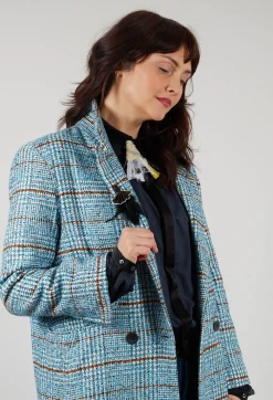 Checked Wool Coat in Light Blue