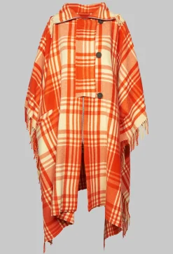 Checkered Wool Cape in Red