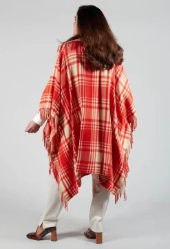 Checkered Wool Cape in Red
