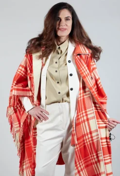 Checkered Wool Cape in Red