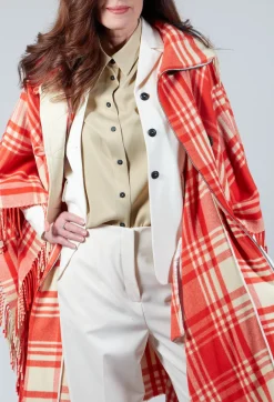 Checkered Wool Cape in Red
