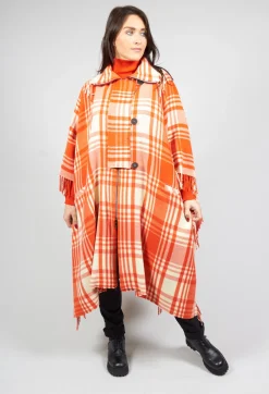 Checkered Wool Cape in Red