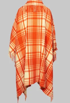 Checkered Wool Cape in Red