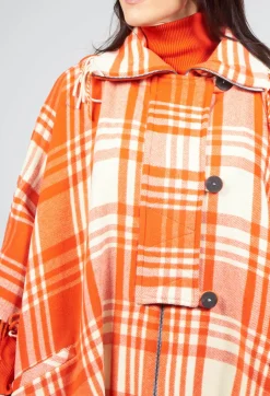 Checkered Wool Cape in Red