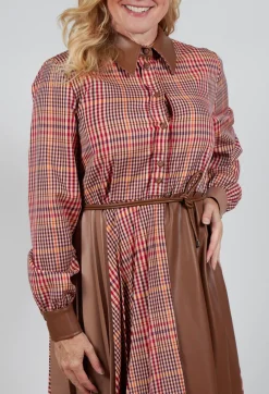 Chemisier Dress with Patchwork in Caramel