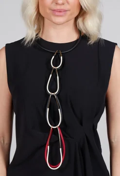 Choker Necklace with Dropped Chain in Red and Black