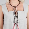 Choker Necklace with Dropped Chain in Red and Brown