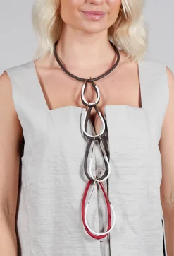 Choker Necklace with Dropped Chain in Red and Brown