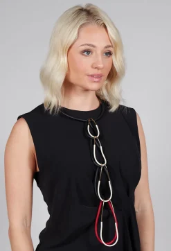 Choker Necklace with Dropped Chain in Red and Black