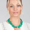 Chunky Beaded Choker with Ivory Style Pendant in Green
