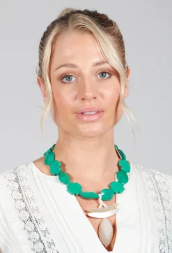 Chunky Beaded Choker with Ivory Style Pendant in Green