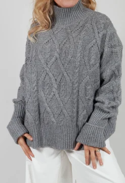 Chunky Cable Knit Jumper in Silver