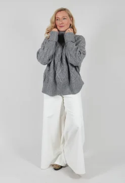 Chunky Cable Knit Jumper in Silver