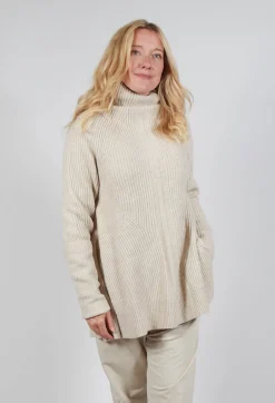 Chunky Roll Neck Jumper in Bone Mel