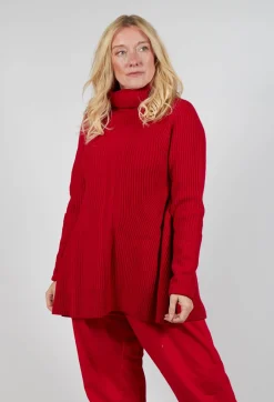 Chunky Roll Neck Jumper in Cardinal