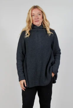 Chunky Roll Neck Jumper in Slate Mel