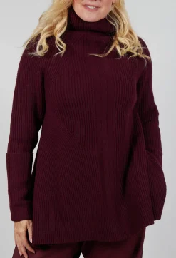 Chunky Roll Neck Jumper in Merlot