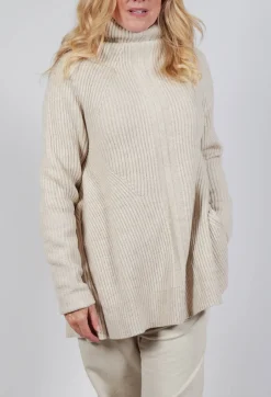 Chunky Roll Neck Jumper in Bone Mel