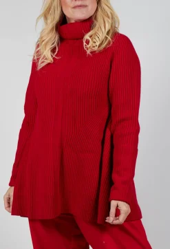 Chunky Roll Neck Jumper in Cardinal
