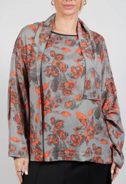 Clap Blouse in Grey and Orange