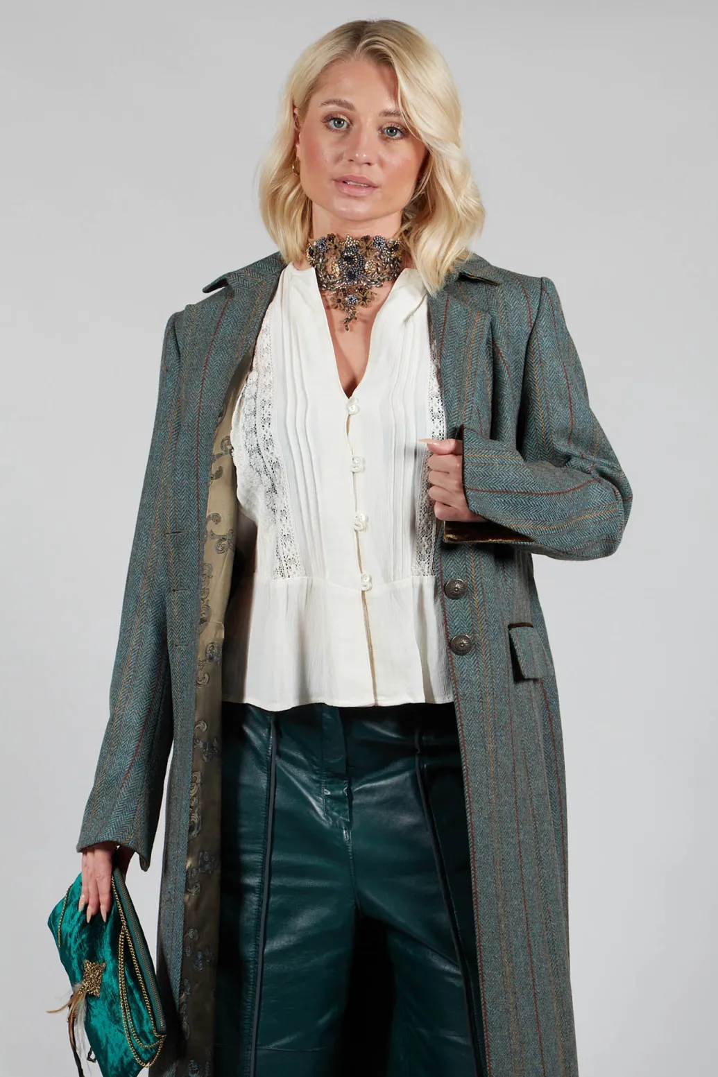 Classic Tweed Coat in Blue Tweed