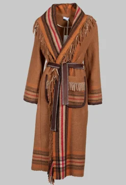 Coat with Fringes and Belt in Cinnamon