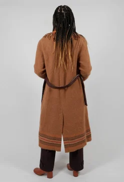 Coat with Fringes and Belt in Cinnamon