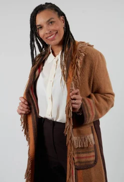Coat with Fringes and Belt in Cinnamon