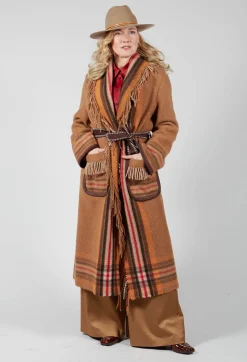 Coat with Fringes and Belt in Cinnamon