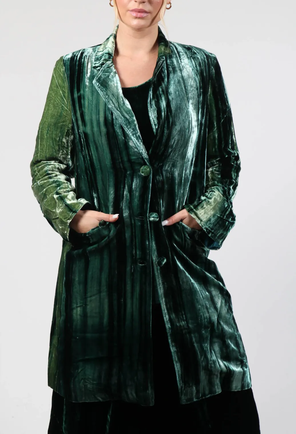 Colette Coat in Bottle Green and Mint Stripe