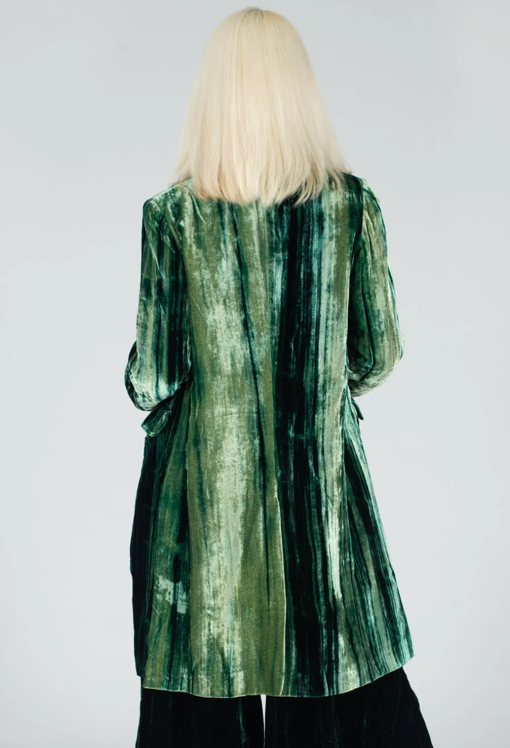 Colette Coat in Bottle Green and Mint Stripe