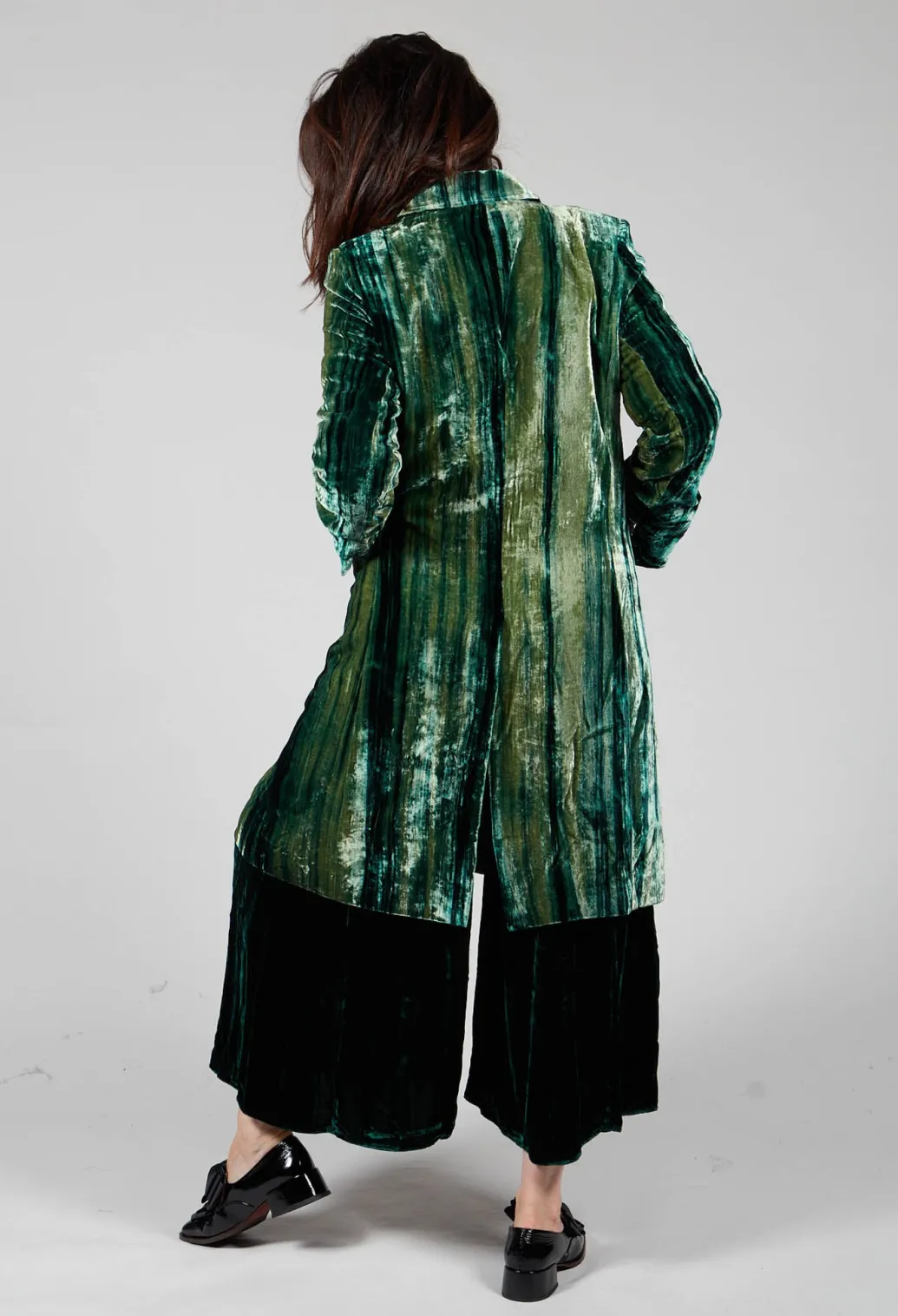 Colette Coat in Bottle Green and Mint Stripe
