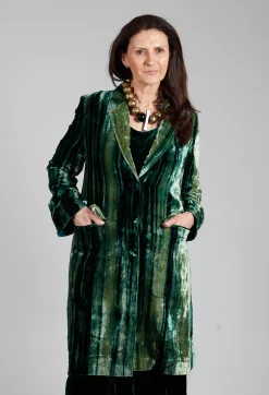 Colette Coat in Bottle Green and Mint Stripe