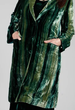 Colette Coat in Bottle Green and Mint Stripe