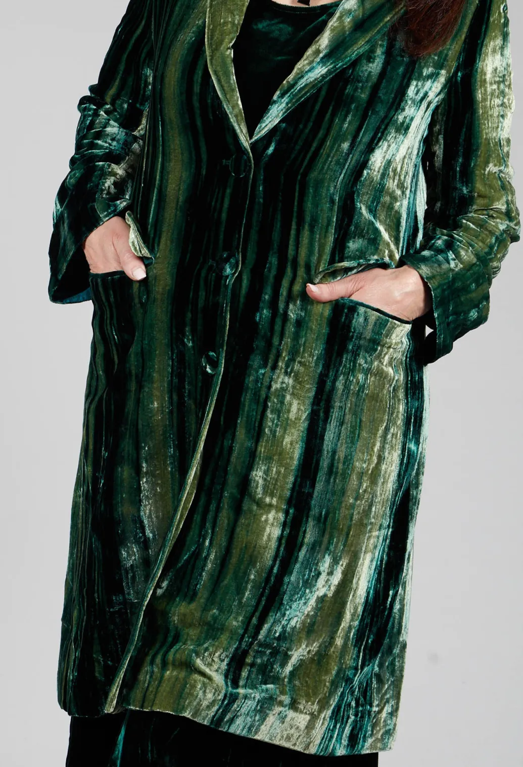 Colette Coat in Bottle Green and Mint Stripe