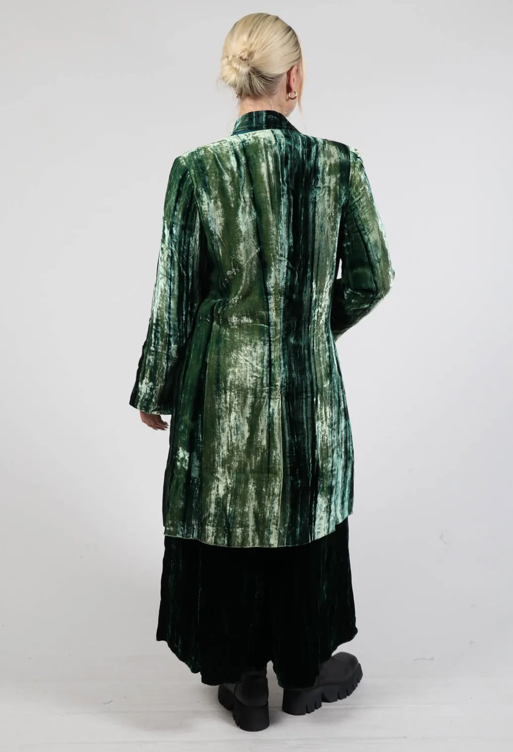 Colette Coat in Bottle Green and Mint Stripe