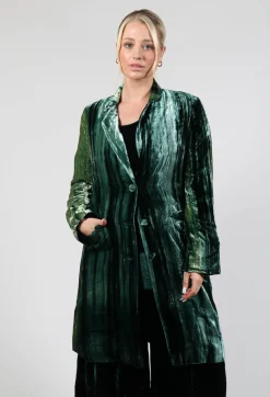Colette Coat in Bottle Green and Mint Stripe