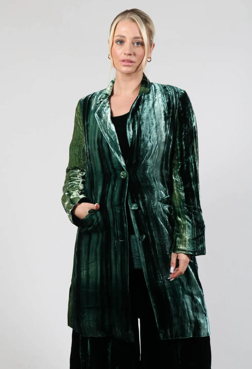 Colette Coat in Bottle Green and Mint Stripe