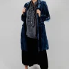 Colette Coat in Navy Blue and Aqua Stripe