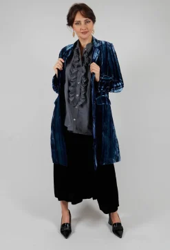Colette Coat in Navy Blue and Aqua Stripe