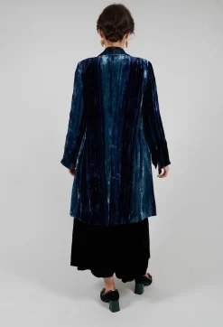 Colette Coat in Navy Blue and Aqua Stripe