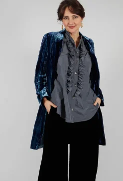 Colette Coat in Navy Blue and Aqua Stripe