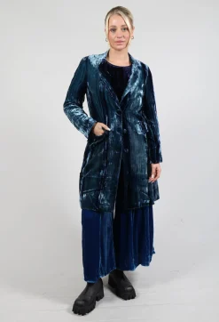 Colette Coat in Navy Blue and Aqua Stripe