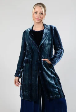 Colette Coat in Navy Blue and Aqua Stripe