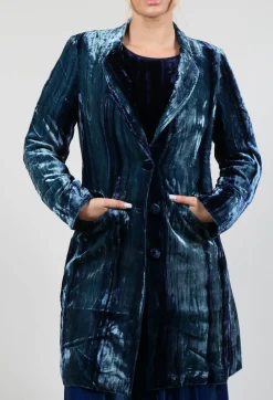 Colette Coat in Navy Blue and Aqua Stripe