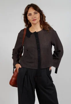 Collared Blouse in Brown Stripe